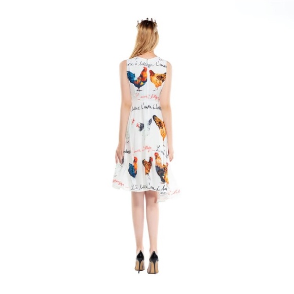Novelty rooster chicken print silk dress - Picture 4 of 15